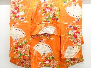 アンティーク　紋錦紗檜扇に花模様着物